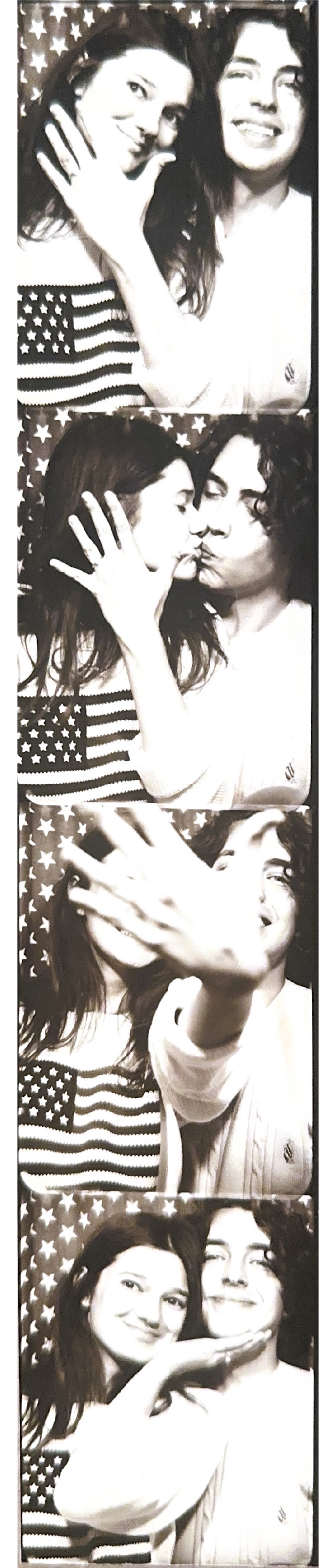 Black-and-white photobooth strip of Grace and Christian in Los Angeles, California, the morning after their engagement in June 2026.
