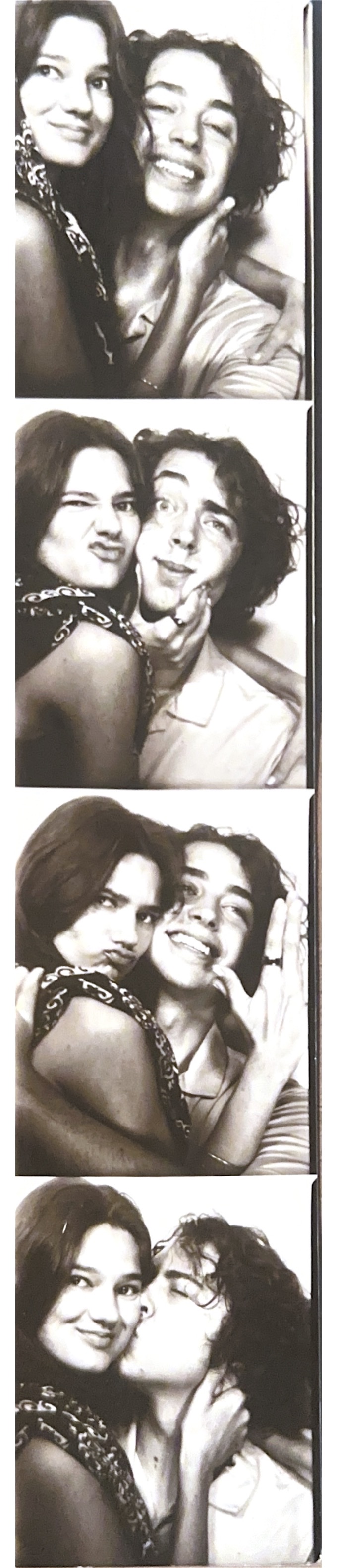 Black-and-white photobooth strip of Grace and Christian in Florence, Italy, during their month around Europe in June 2025.